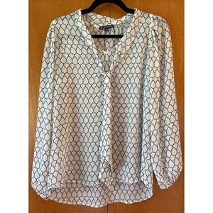Adrianna Papell Womens Black & White Print Long Sleeve Blouse Top Small Office